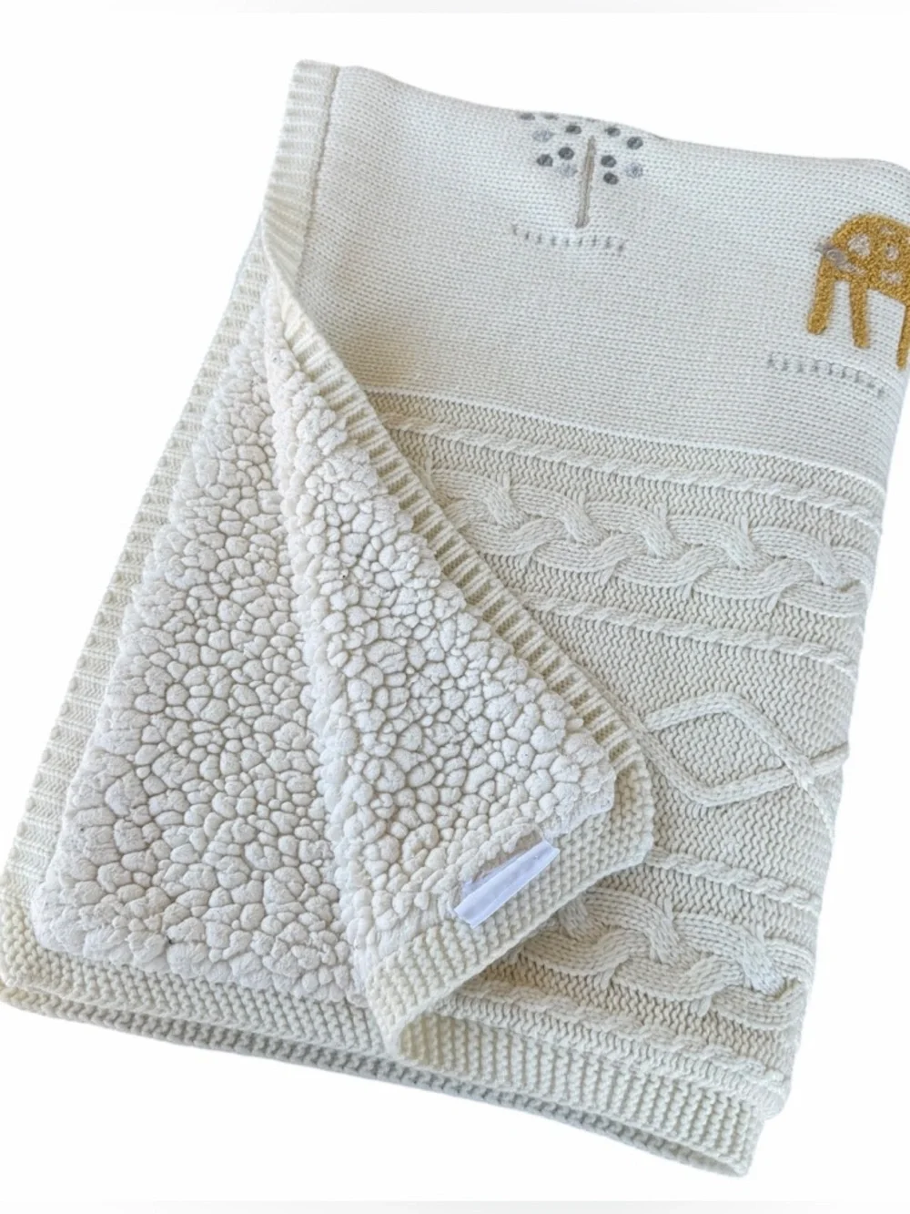 Pottery Barn Kids Giraffe Recycled Heirloom Cable Knit Baby Blanket 28x41 GUC